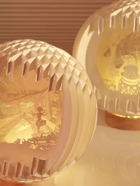 3D LED Pop-up Lampe mit rundem Holz Fuß